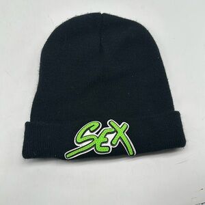 “Sex” neon green chrome hearts beanie